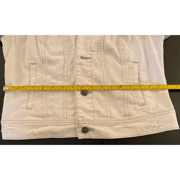 Free People Distressed Denim Jacket Women Small French Terry Removeable Hoodie - Picture 13 of 16